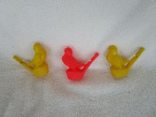 Set 3 Vintage Plastic Toy Birds Singing Water Whistle 
