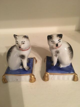 Antique Staffordshire Style Miniature German Cats.  Marked 2