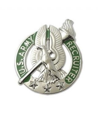 U.  S.  Army Recruiter Basic Silver Brite Badge Regulation Full Size