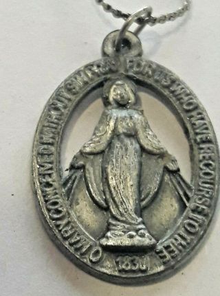 Antique 1 " Pendant Of The Virgin Mary Necklace Dated 1838 Aja Stamp On Back