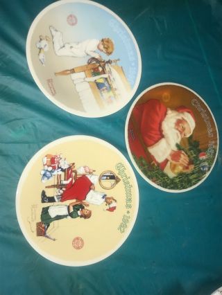 Set/3 Vintage Norman Rockwell Christmas Collector Plates 1987 & 1992 & 1990