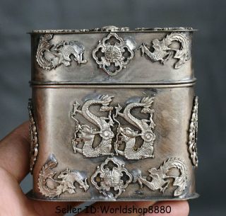 3 " Rare Old China Silver Dynasty Palace Dragon Phoenix Cigarette Box Coccoloba