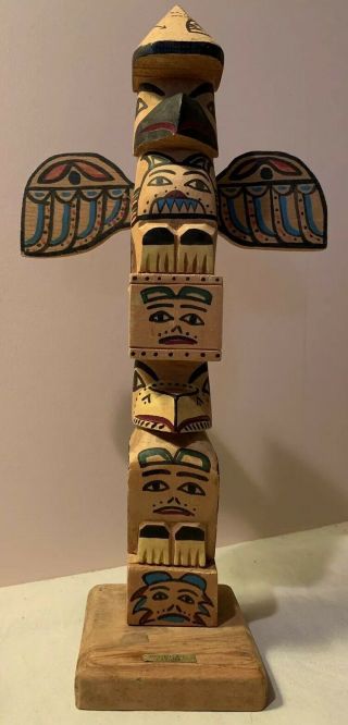 Vintage Hand Carved West Coast Indian Totem Pole British Colombia M Amos Artist