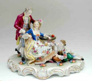 Large Antique German Dresden Porcelain Grouping Figural Hand Painted