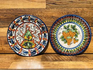 Talavera Mexican Pottery Plates Wall Hanging Vintage Folk Art Hand Painted