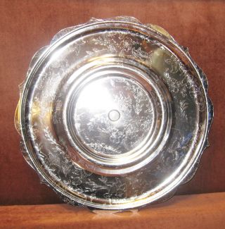 Vintage Etched Silver Metal Rotating Lazy Susan Center Bowl Holder 14 1/4 "