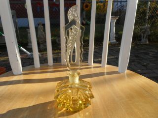 Gorgeous Vintage Czech Yellow Perfume Bottle - 6.  5 " Tall - Yellow Art Deco Stopper