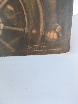 Christ Our Pilot Warner Sallman Vintage Lithograph Jesus Ship Wheel 1950 16 X 20 2