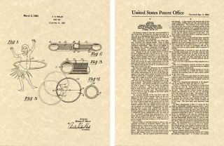 Us Patent For The Hula Hoop Art Print Ready To Frame Classic 1963 Exercise Toy