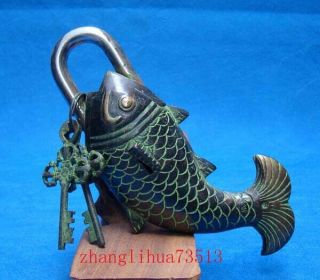 Collectible Handmade Carving Statue Bronze Modelling Fish Lock And Key