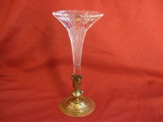 Antique French Glass Vase,  Epergne With Bronze Mount,  Art Nouveau.