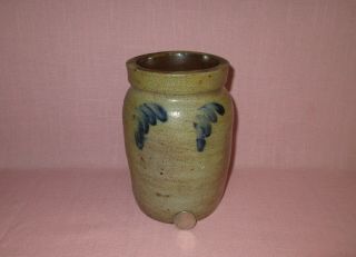 Antique 19th C Stoneware Decorated Small Pennsylvania Canning Jar Crock 6 7/8 "