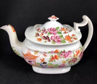 Chinoiserie Antique Tea Pot Red Transfer Hand Painted Figures Hilditch? 13k