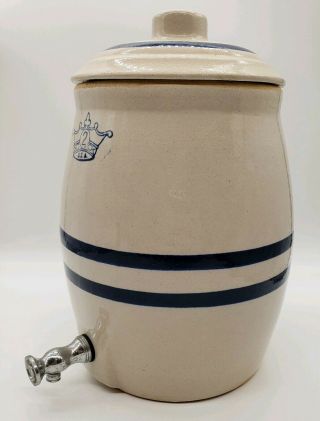 Robinson Ransbottom Crock Water Cooler Pottery Blue Stripe Crown 2 Gallon & Lid 3