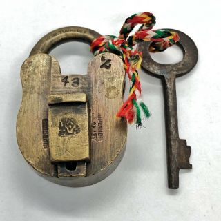 Antique 1800’s Brass Lock & Key — Old Padlock Tool For Safe Chest Strongbox