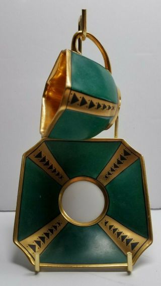 Mabensdorf Art Deco C1930s Green & Gold Porcelain Demitasse Cup & Saucer Germany