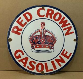 Porcelain Red Crown Gasoline Sign Vintage Gas Pump Plate Motor Oil Wall Decor