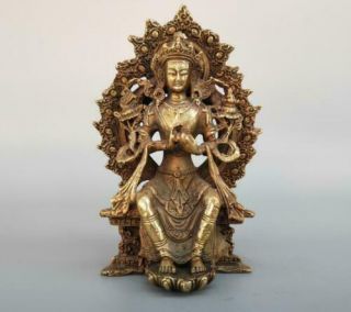 Chinese Collectable Brass Carved Guanyin Buddha Small Statue