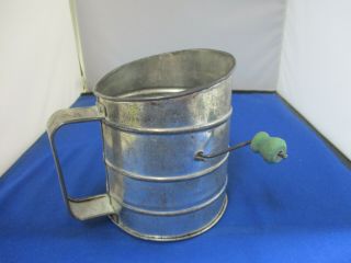 Vintage Flour Sifter Green Wooden Handle Perfect - Rustic Atg.
