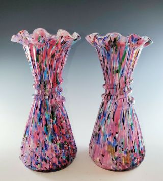 Legras Spangle Glass Cleopatre Serpent Moulded Vases Circa 1898