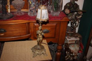 Antique Spelter Spanish Figural Table Lamp - Decorative Art Table Lamp W/shade