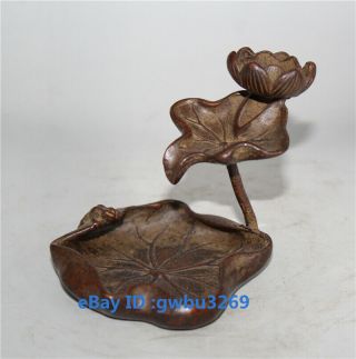 Chinese Archaize Pure Brass Small Lotus Statues - Incense Holder