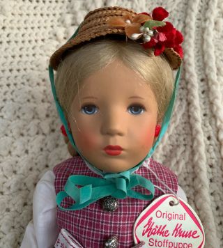 Vintage Kathy Kruse 1987 Girl Doll Has Hat & Leather Shoes Tag