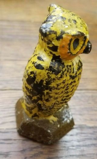 Large Antique Cast Iron Owl Paperweight 3 1/4 " Tall