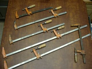 Old Tools,  6 Vintage Jorgensen Usa Wood Handled Bar Clamps,  2 - 30 ",  2 - 18 ",  2 - 12 "