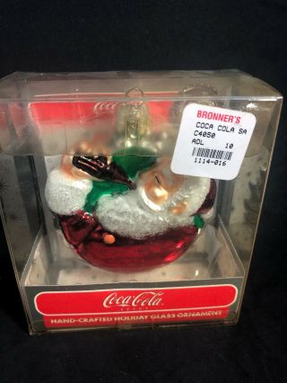 Coca - Cola Santa Christmas Ornament Glass Mib Vintage 20c