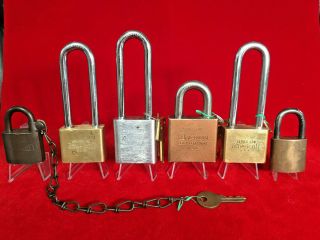 (6) Vintage Antique American Padlocks Locks - Most With Keys Locks