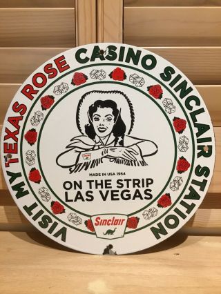 Vintage 54 Sinclair Porcelain Sign Gas Station Oil Pump Casino Las Vegas Texas