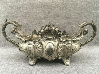 Antique French Art Nouveau Planter Silver Plated Metal Early 1900 " S Signed