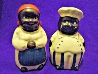 Vintage Black Americana Mammy And Chef Salt & Pepper Shakers