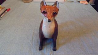 Rare Vintage Hand Carved Wooden Fox Figurine Marked Smarty 40570014665076474