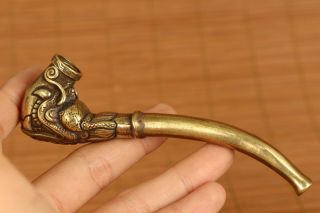 Old Antique Bronze Hand Carving Dragon Statue Figure Smoke Tool Noble Gift