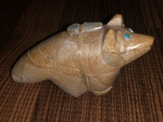 2.  26” Zuni Carved Stone Wolf Fetish Signed By Delvin Leekya - Native American