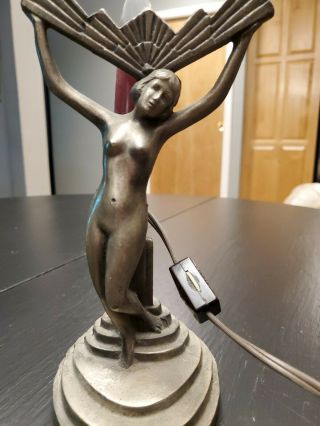 Old Vintage Neoclassical Art Deco Woman Lady Spelter Figural Lamp Statue Metal