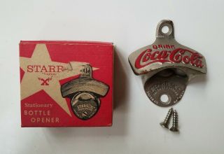 Vintage Coca - Cola Starr " X " Stationary Bottle Opener W/box And Hardware