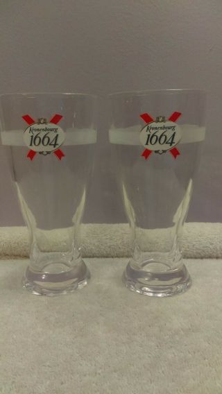 Beer Glasses Set Of 2 Kronenbourg 1664 7 1/2 " Tall