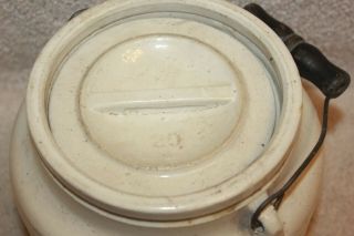 Antique 1800 ' s Stoneware Crock With Lid and Wire Bail Bale with Wooden Handle 3