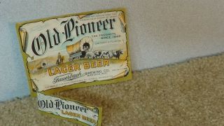 2 Old Pioneer Lager Beer Bottle Permit Label Wisconsin Brewery
