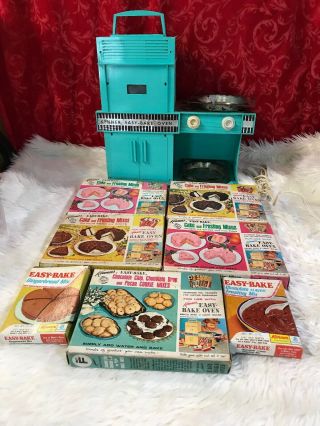 Vintage 1960’s Kenner Easy Bake Oven Turquoise In Empty Boxes