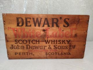 Vintage Wooden DEWAR ' S WHITE LABEL SCOTCH WHISKY Crate PERTH SCOTLAND 3