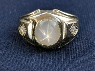 Vintage 14k White Gold 4.  50cts Star Sapphire Ring W/ French Cut Diamond Accents