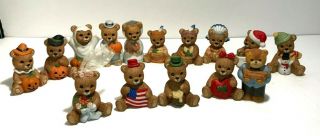 15 Vintage Homco Home Interiors 2 " Porcelain Calendar Teddy Bear Figurines 1413