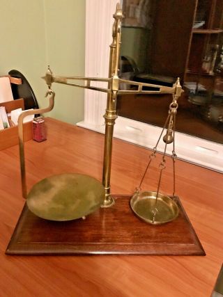 Rare J White & Son Vintage Scale Brass Wooden Base 19th Century Weighted