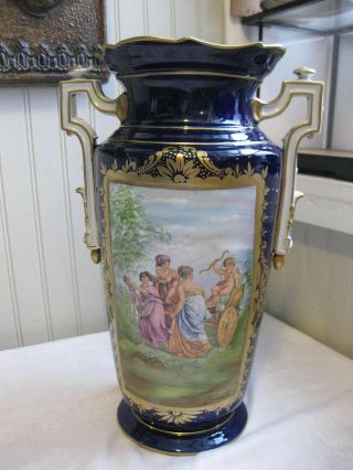 Antique French Hand Painted Sevres Porcelain Victorian Vase 13 1/4 " T