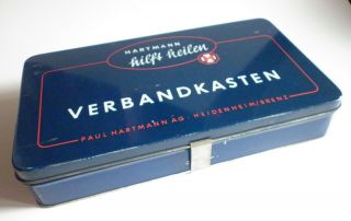 Vtg.  1955 German Hartmann First Aid Kit Metal Box With Contents - Vw Porsche Bmw