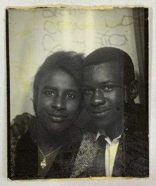 African American Couple Getting Close In Photobooth,  Vintage Photo Snapshot